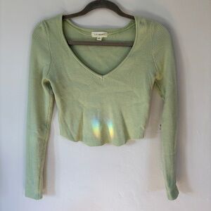La Hearts Light Green Ribbed Long Sleeve Top